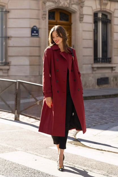Burgundy Woollen Trench Coat
