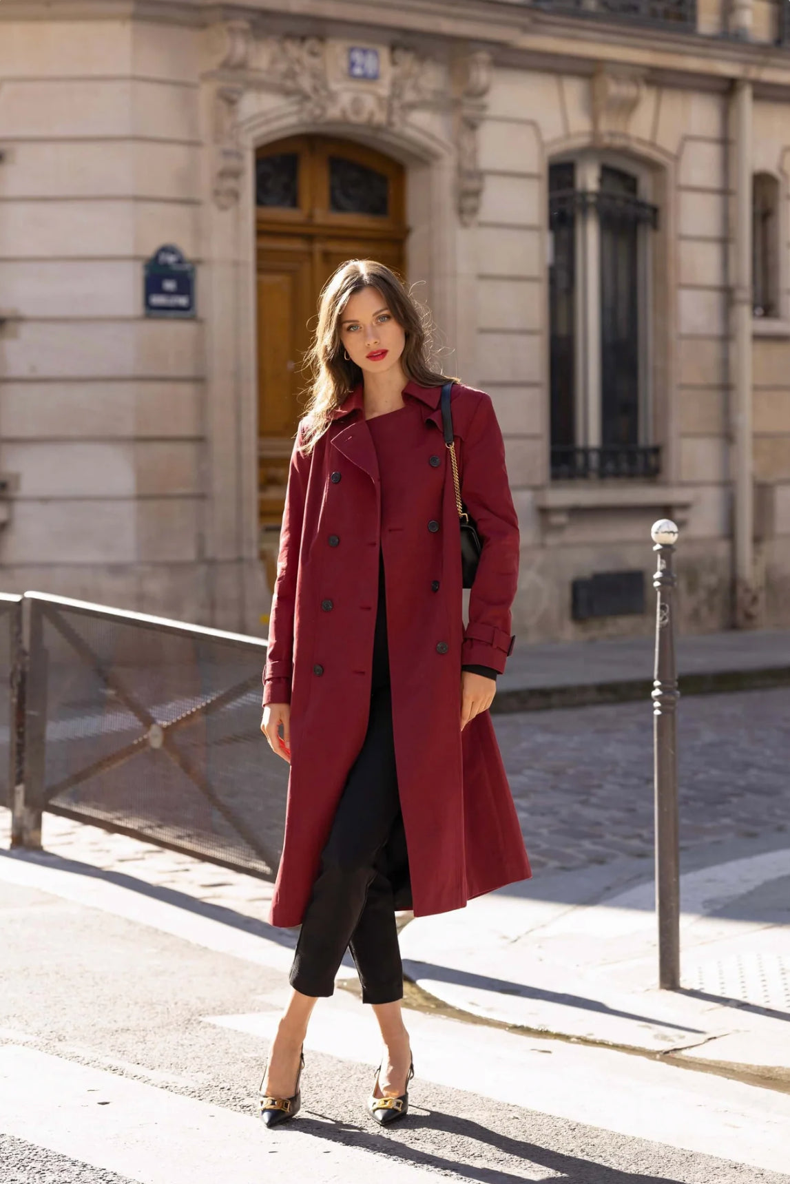Burgundy Woollen Trench Coat