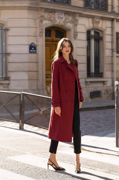 Burgundy Woollen Trench Coat