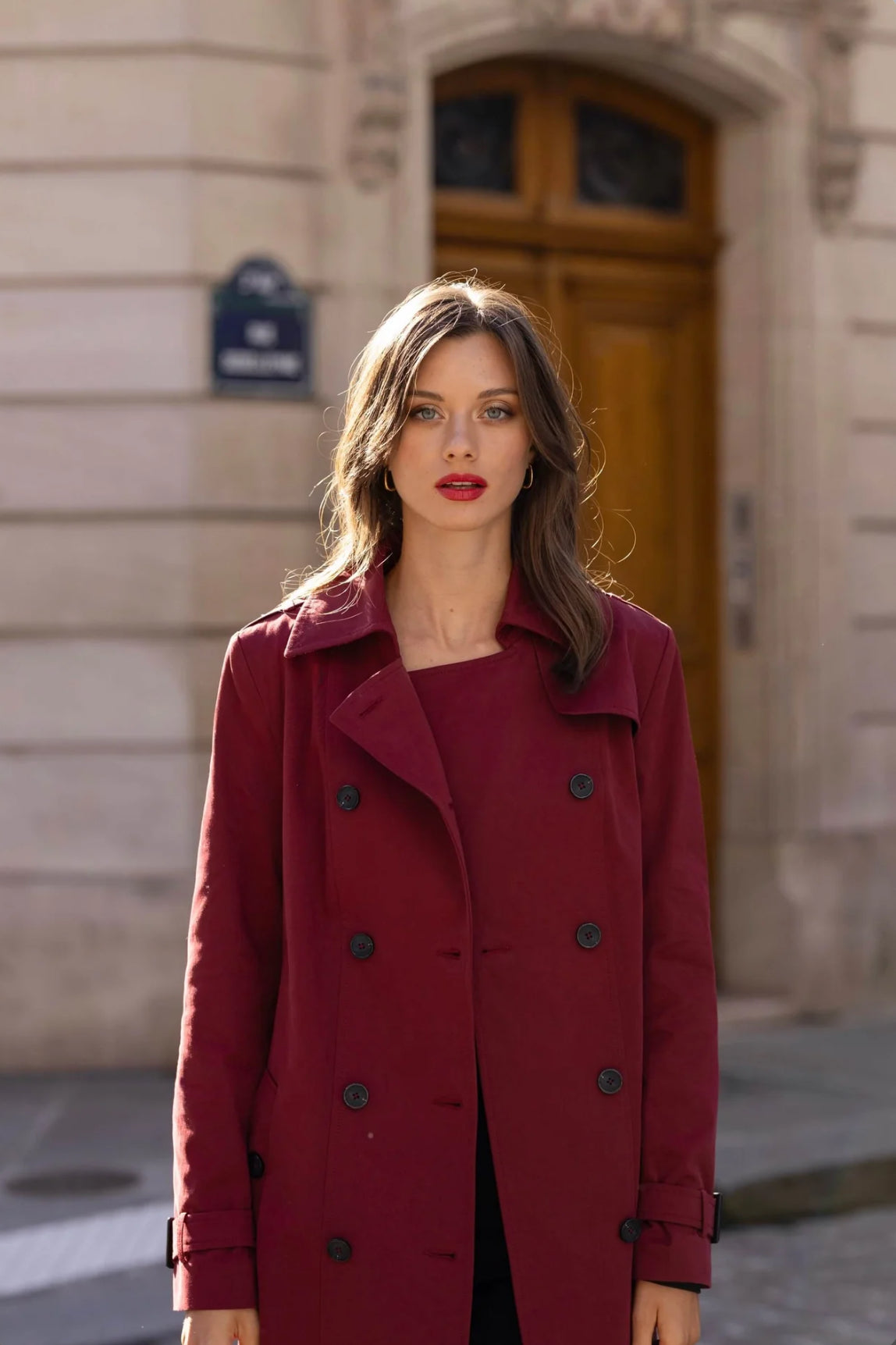 Burgundy Woollen Trench Coat