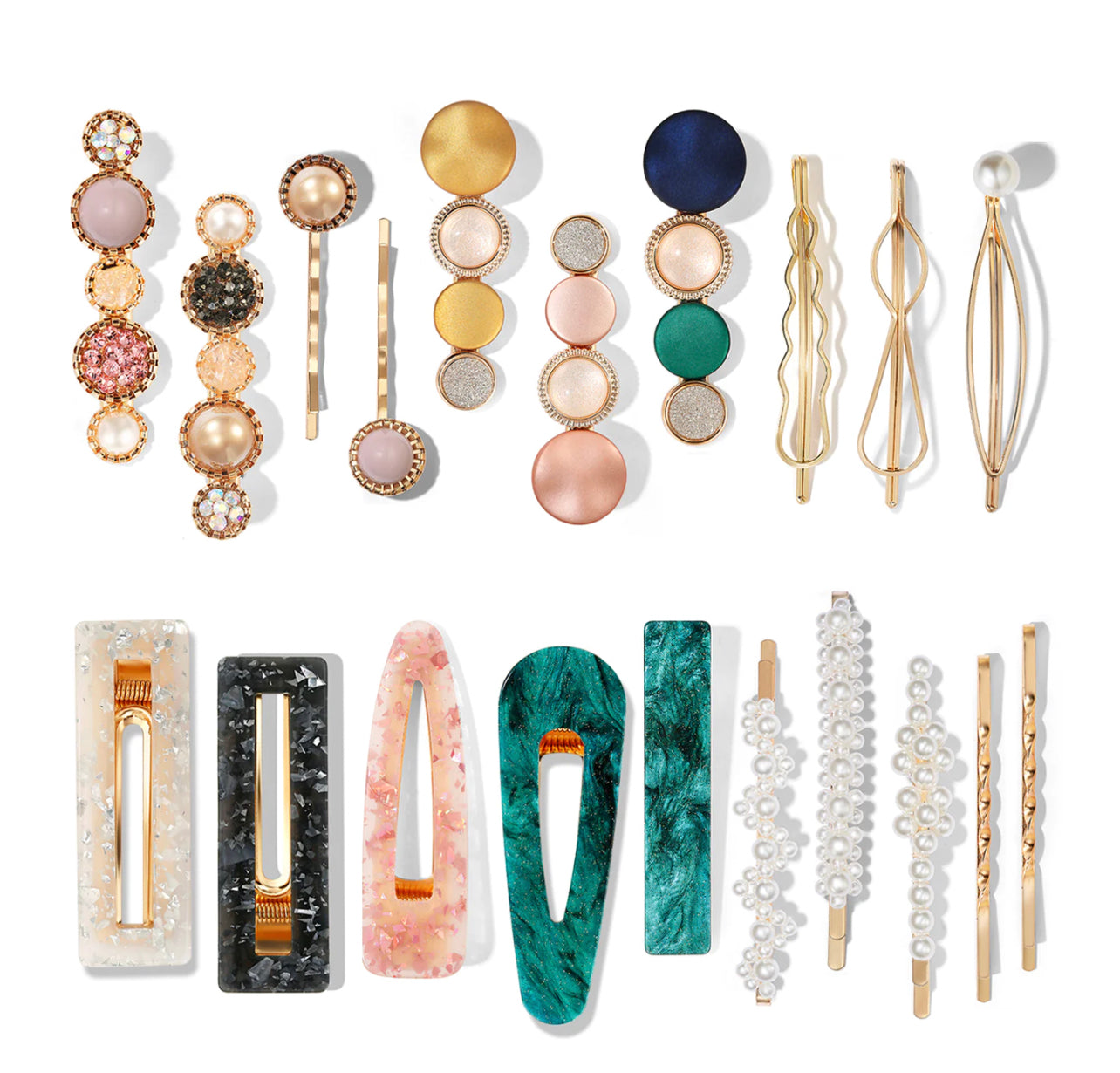 Celestine Metal and Pearls Hair Clip (Set of 12)