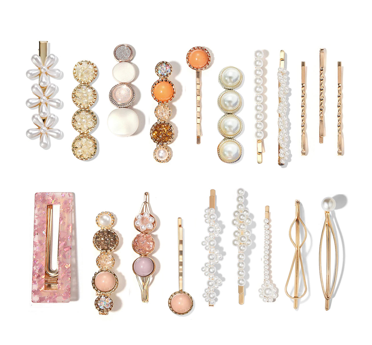 Celestine Metal and Pearls Hair Clip (Set of 12)