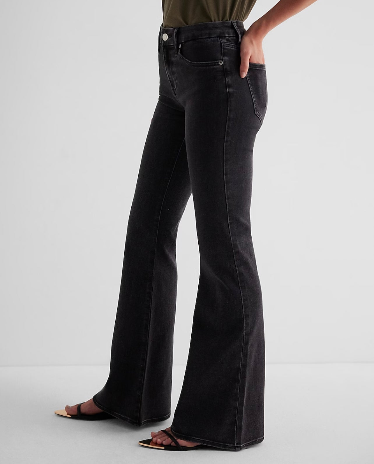 Charcoal Black High Rise Flare Jeans