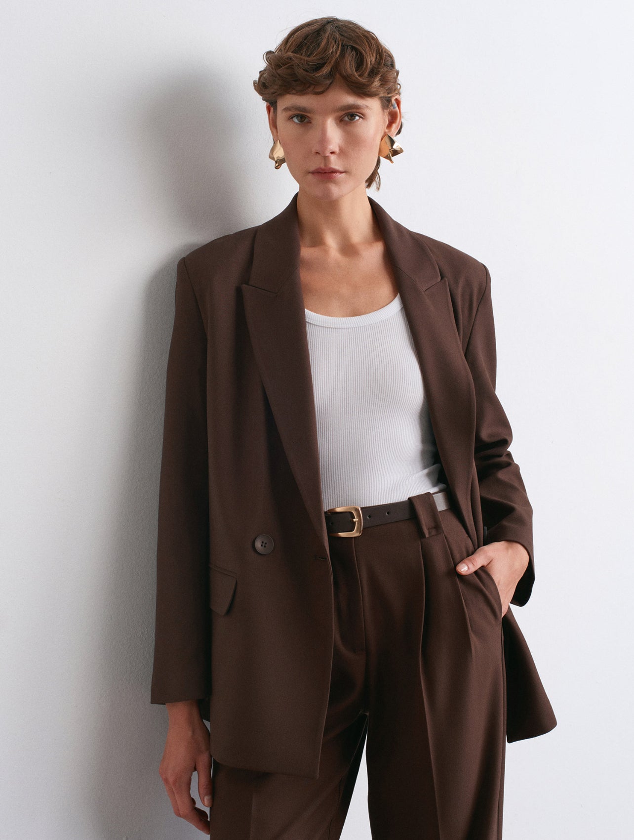 Dark Brown Double Breasted Blazer