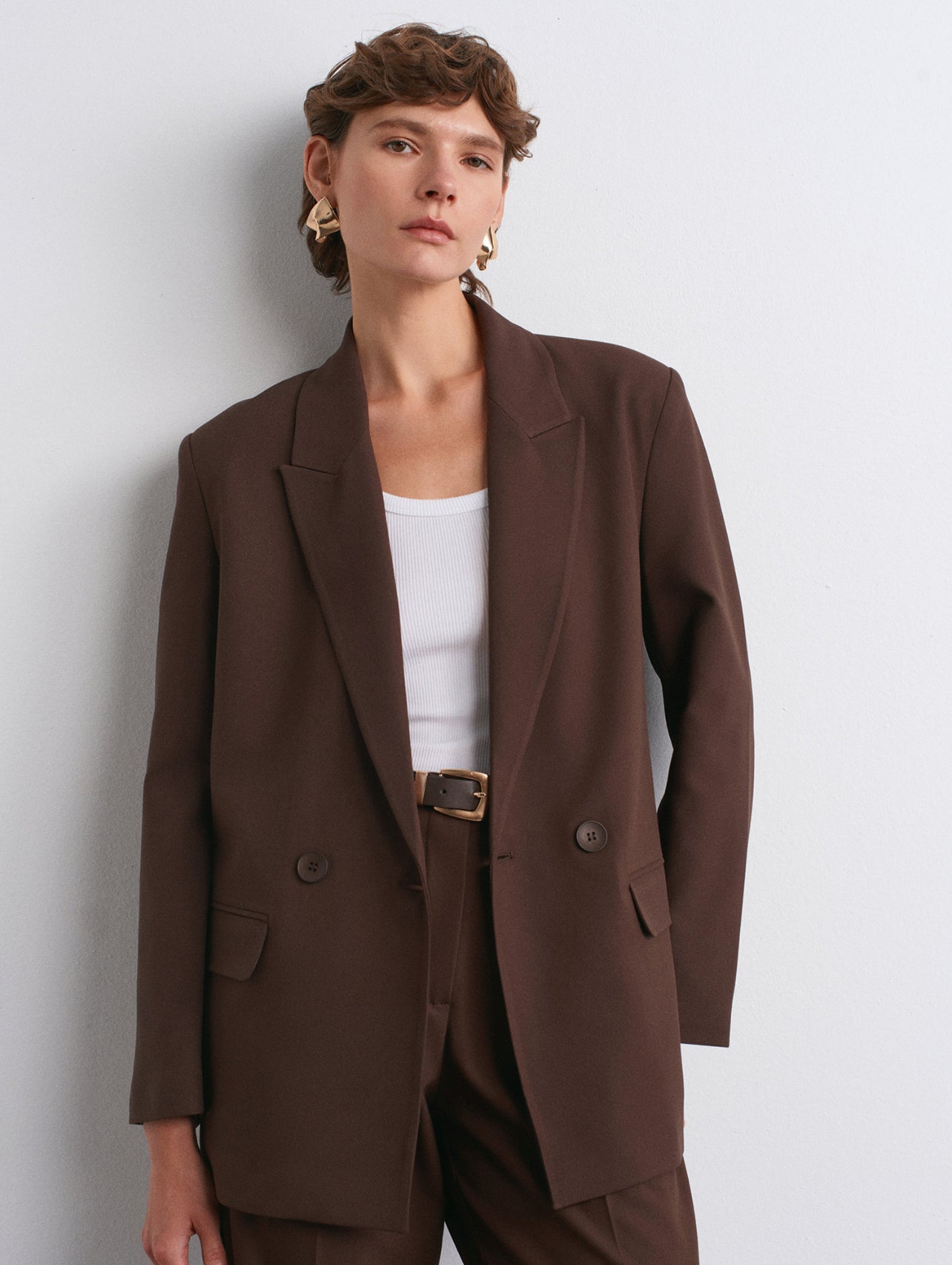 Dark Brown Double Breasted Blazer