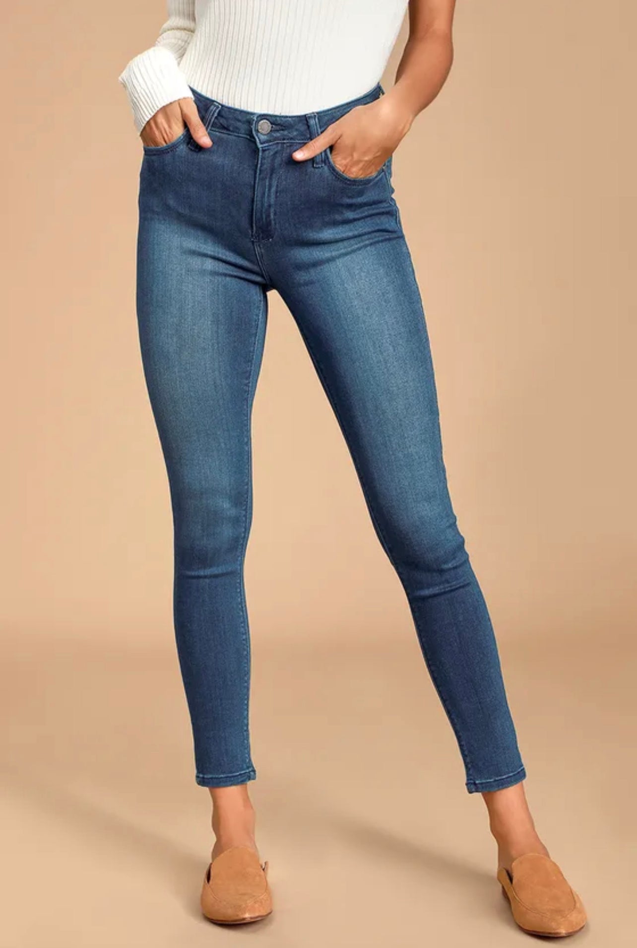 Dark Blue Washed High Rise Jeans