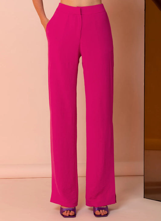 Fuchsia Pink Straight Slit Trouser