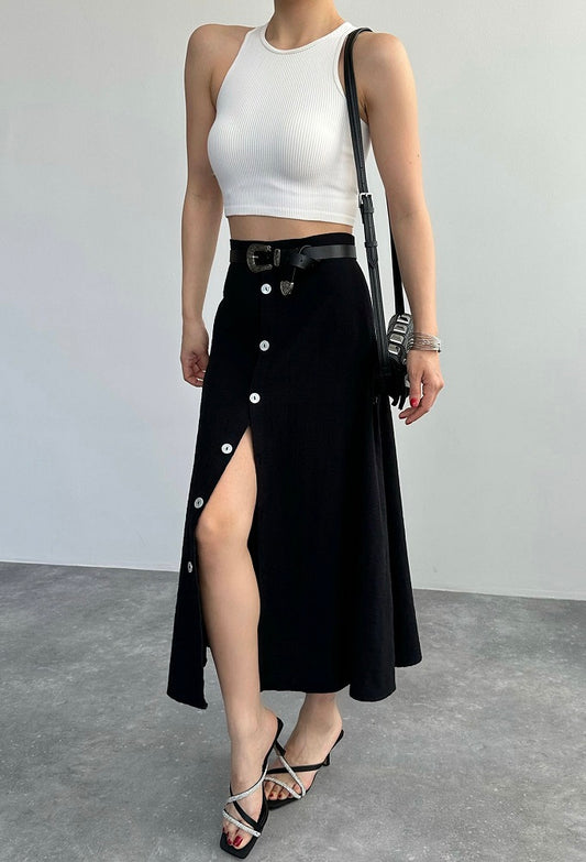 Gianna Black Denim Midi Skirt