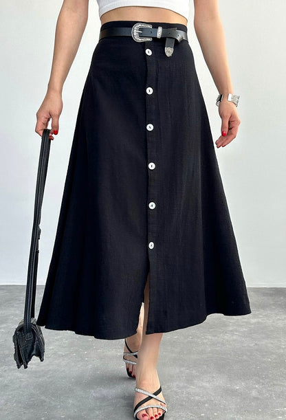 Gianna Black Denim Midi Skirt