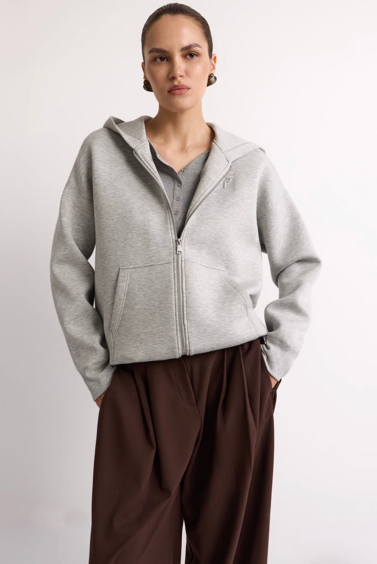 Grey Zip-up Hoodie Sweatshirt