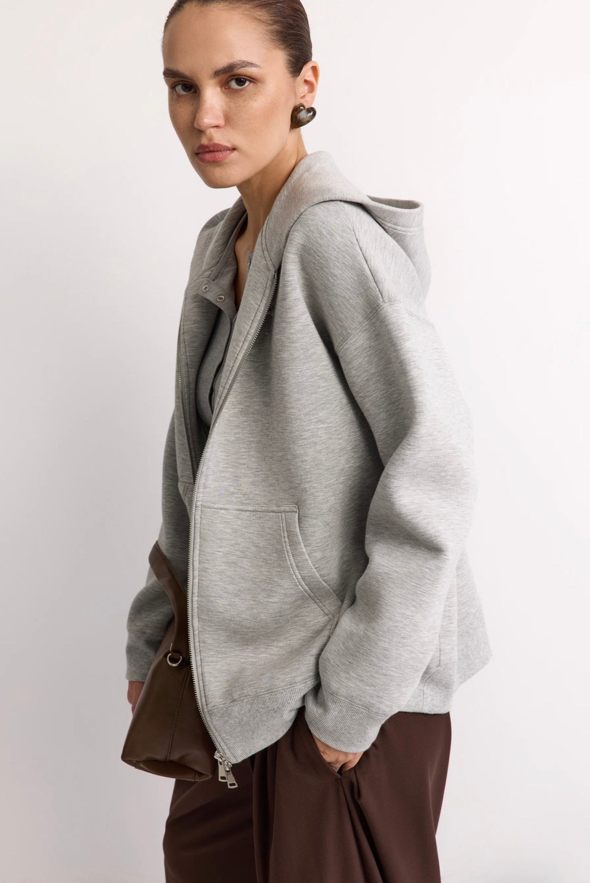 Grey Zip-up Hoodie Sweatshirt