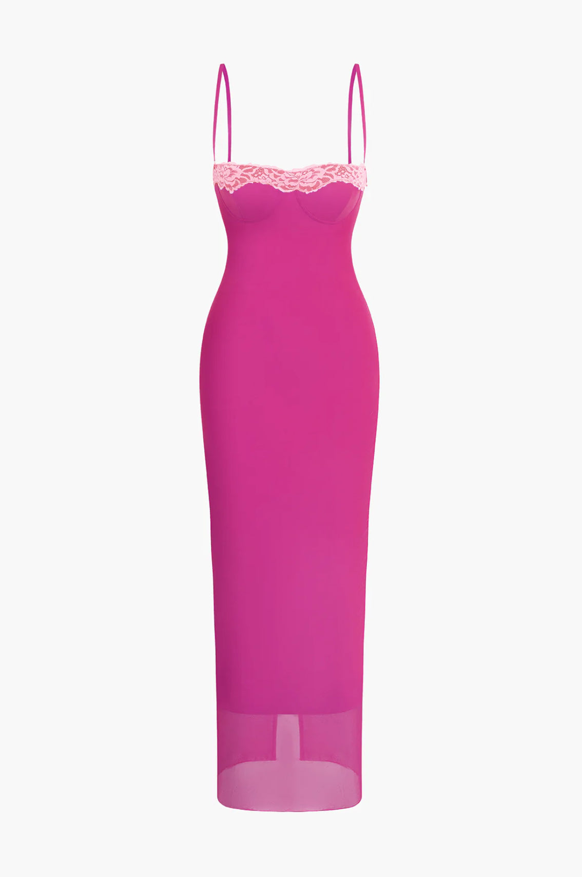 Hot Pink Lace Detailed Cami Midi Dress