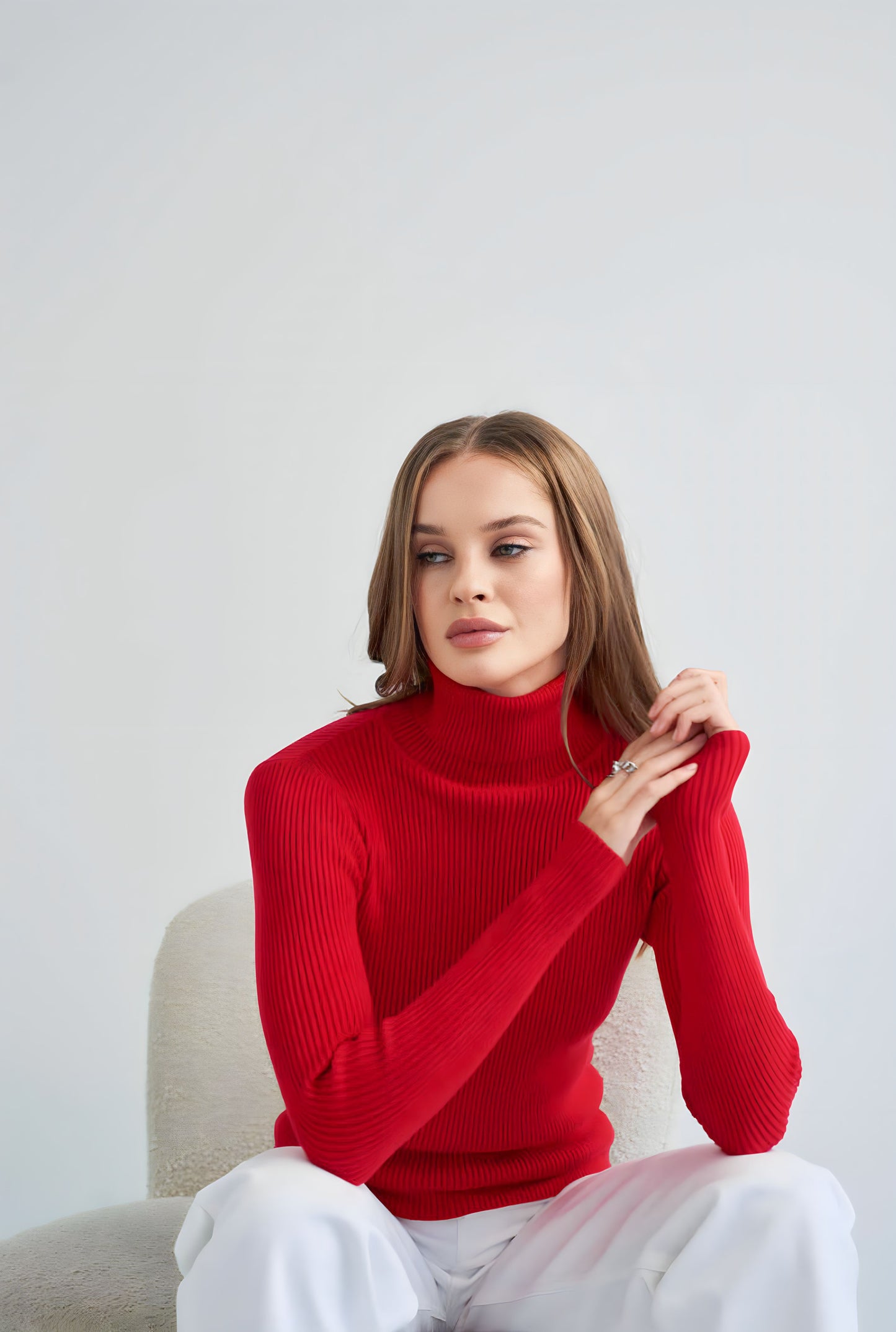 Hot Red Fitted Polo Neck Sweater