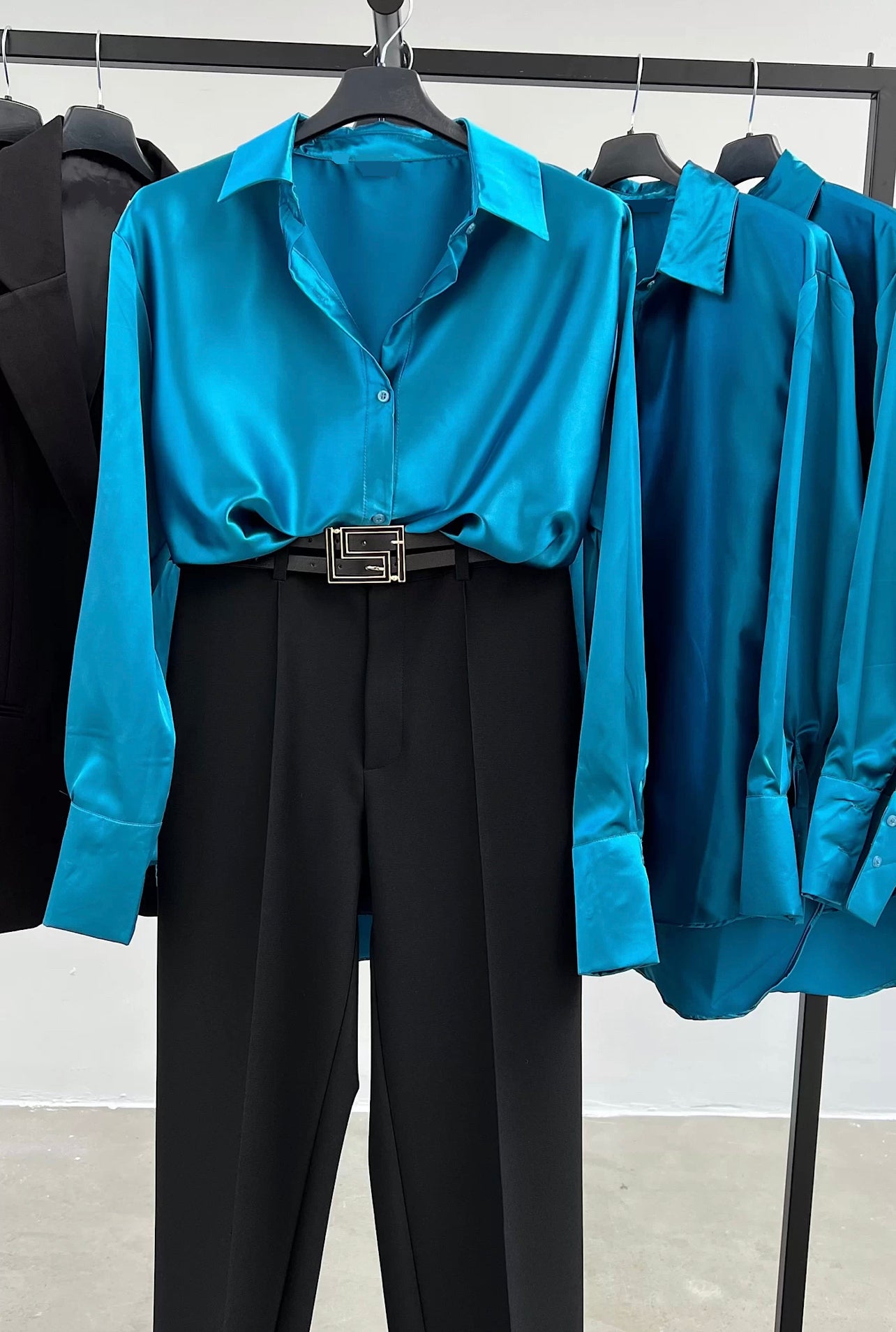 Azure Blue Satin Shirt & Trouser Set