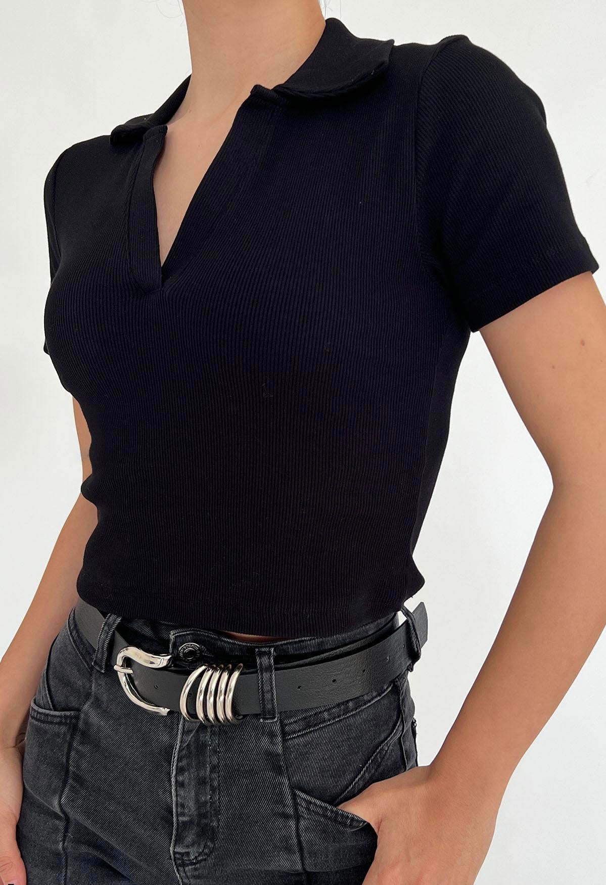 Camila Black Polo Crop Top