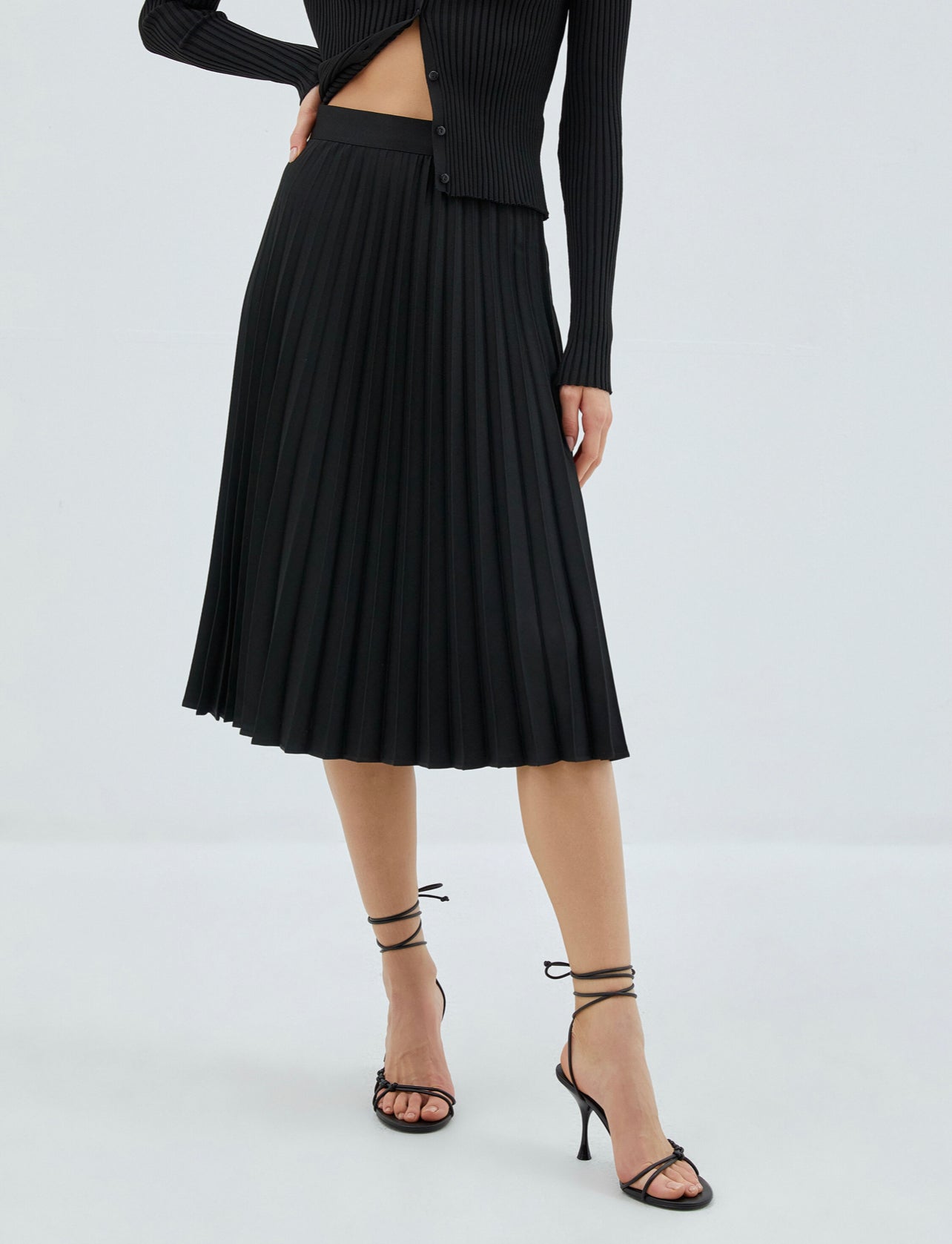 Stella Black Pleated Midi Skirt