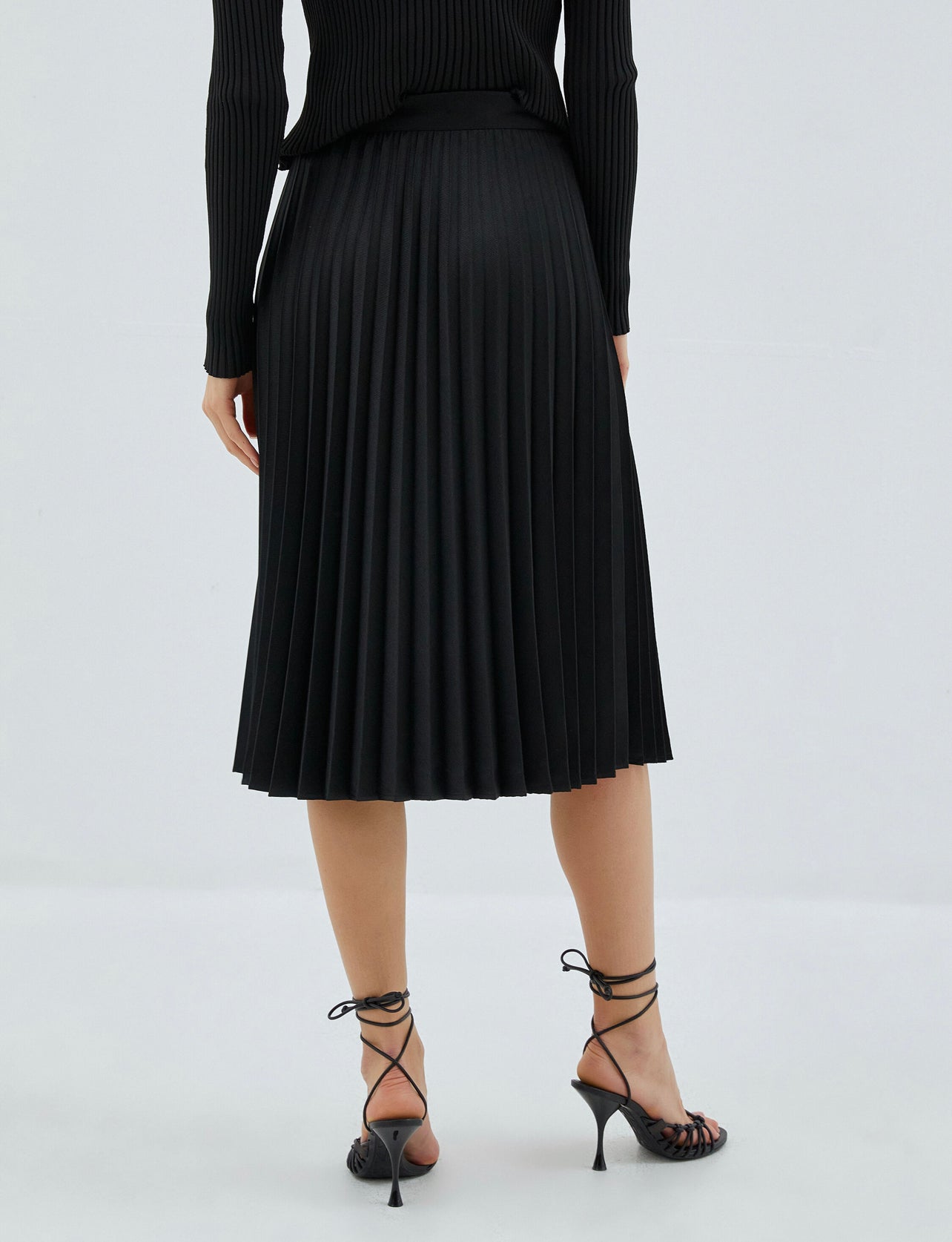 Stella Black Pleated Midi Skirt