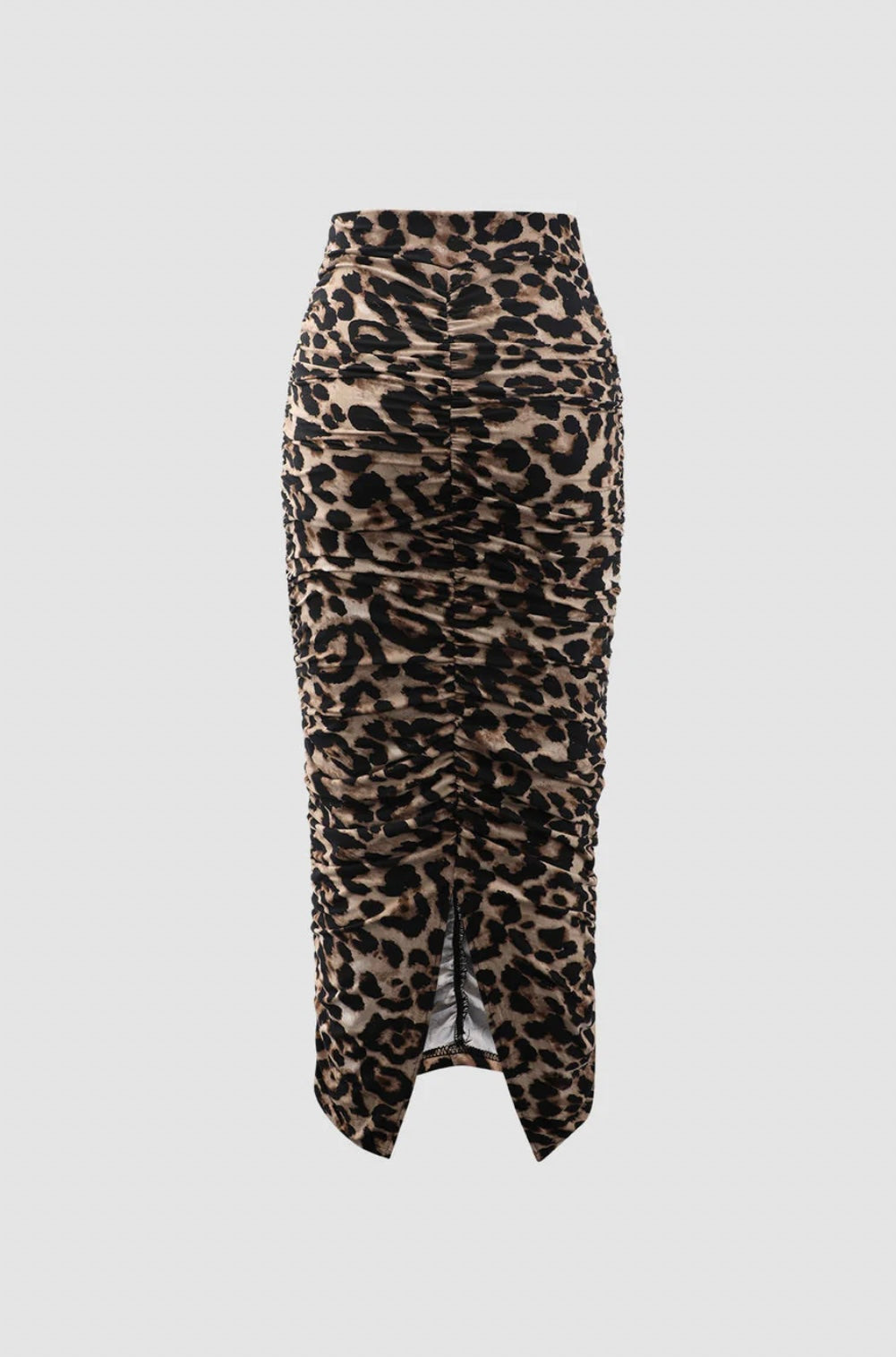 Selie Leopard Ruched Long Skirt