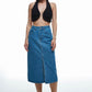 Jenive Blue Split Denim Skirt