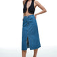 Jenive Blue Split Denim Skirt