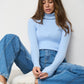 Light Blue Fitted Polo Neck Sweater