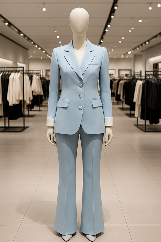 Light Blue Buttoned Single Breasted Blazer