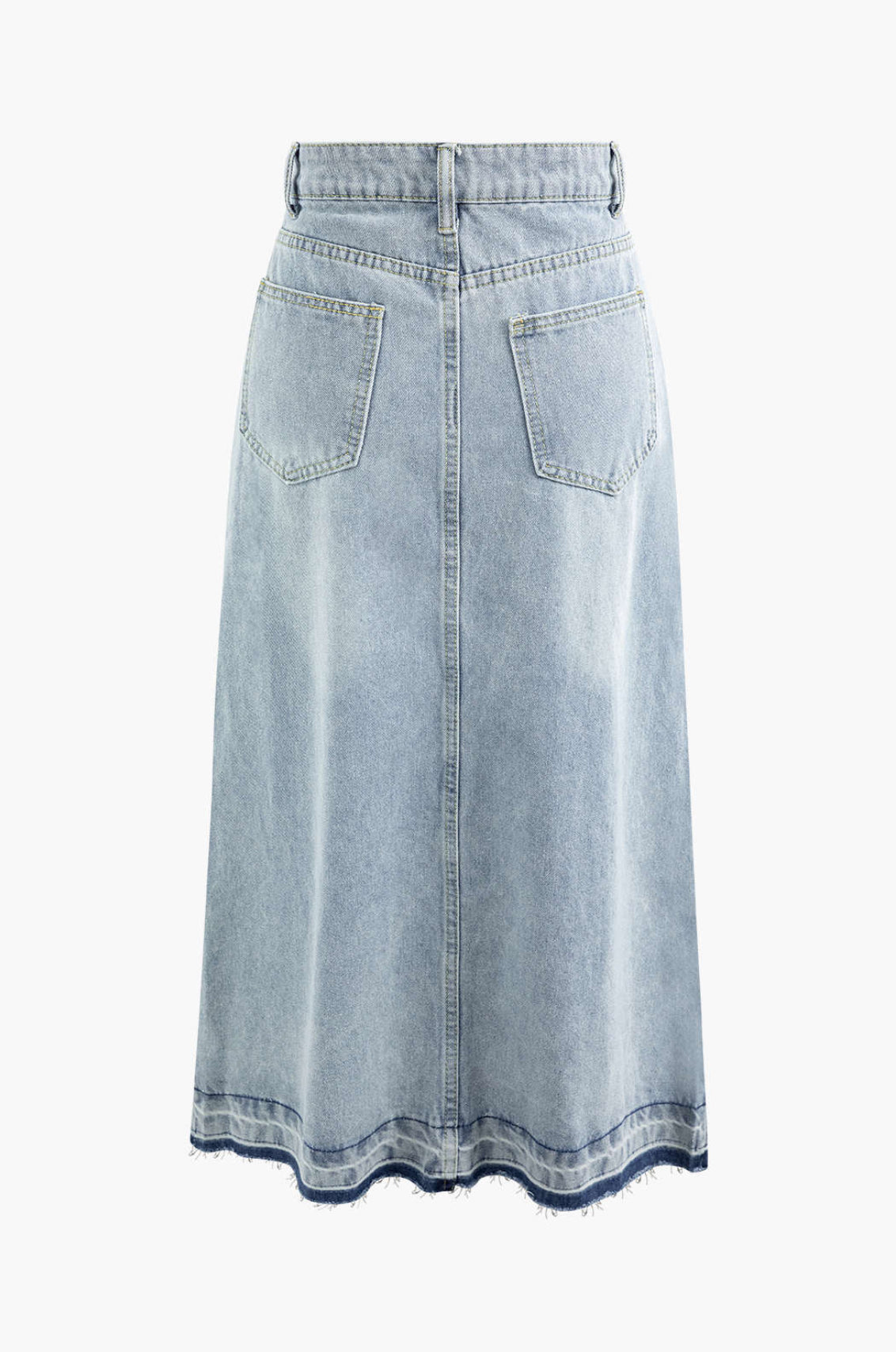 Light Blue Denim Front Slit Midi Skirt