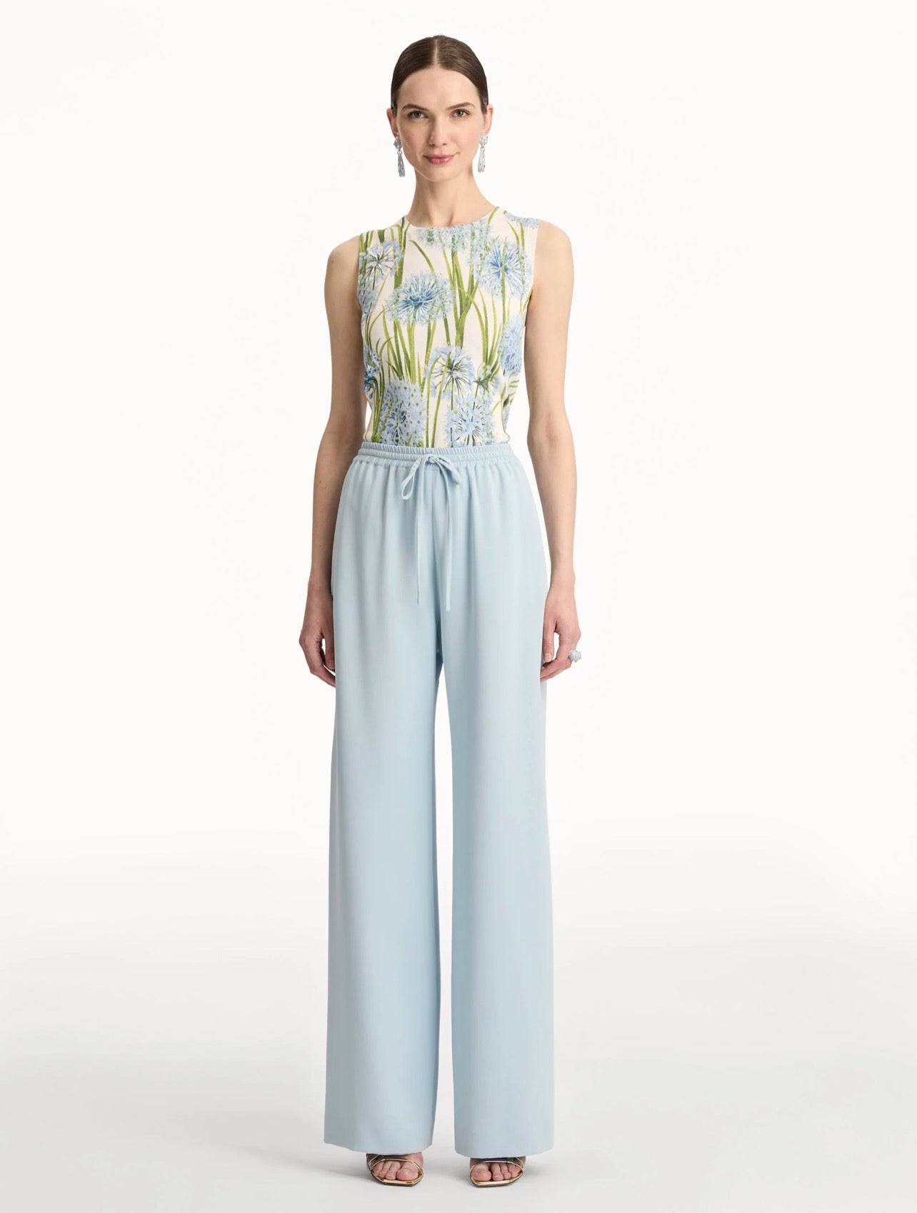 Light Blue Linen Straight-Leg Trousers