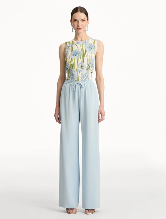 Light Blue Linen Straight-Leg Trousers