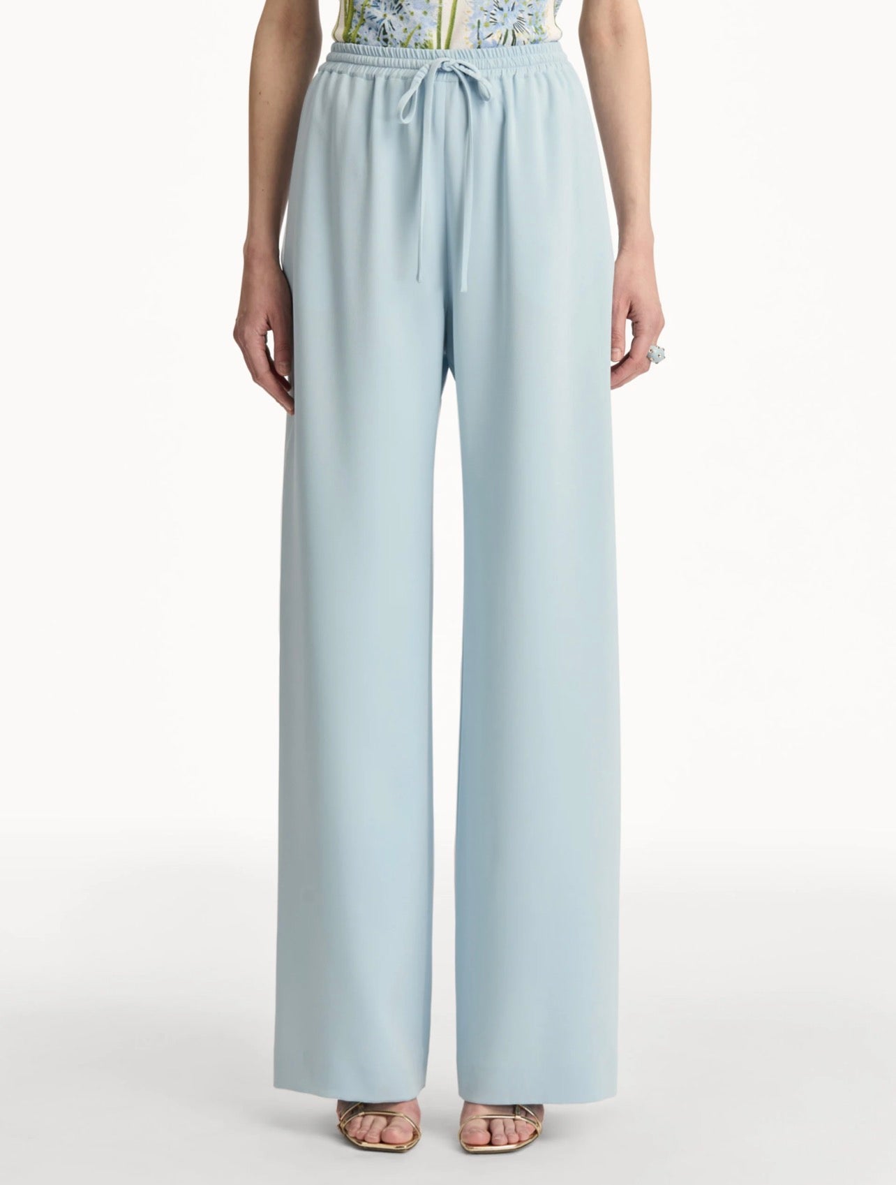 Light Blue Linen Straight-Leg Trousers