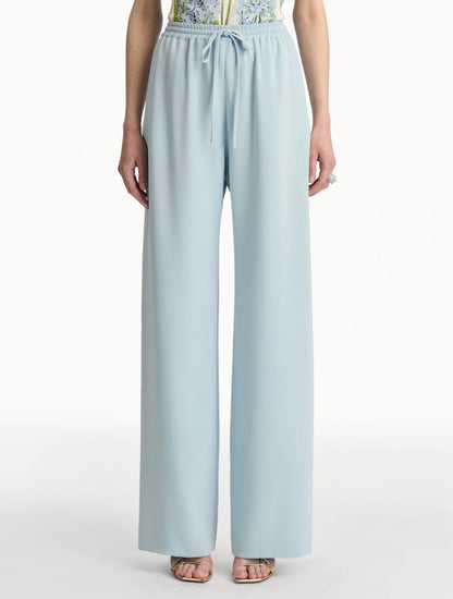 Light Blue Linen Straight-Leg Trousers