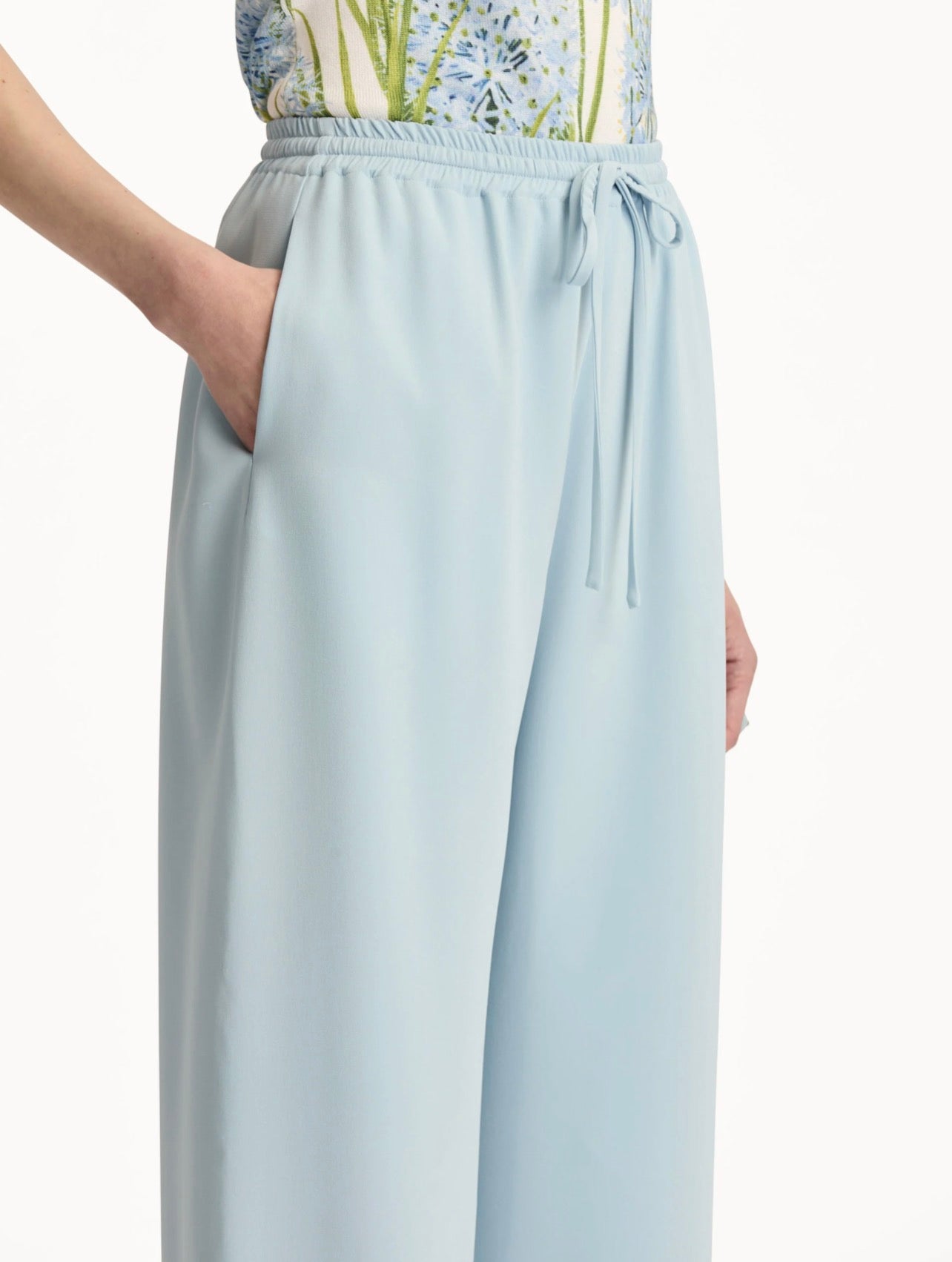 Light Blue Linen Straight-Leg Trousers