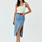 Light Blue Midi Cut-out Slit Skirt