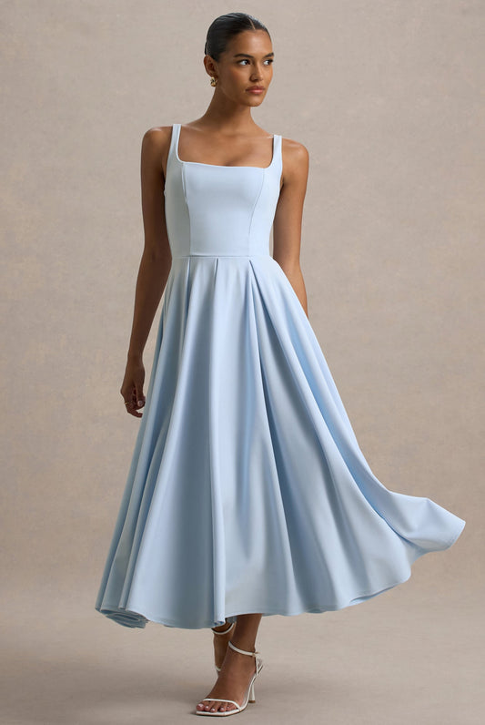 Light Blue Pleated Midi Dress