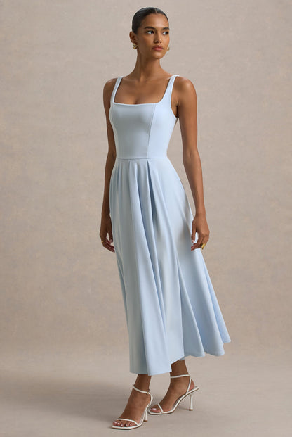 Light Blue Pleated Midi Dress