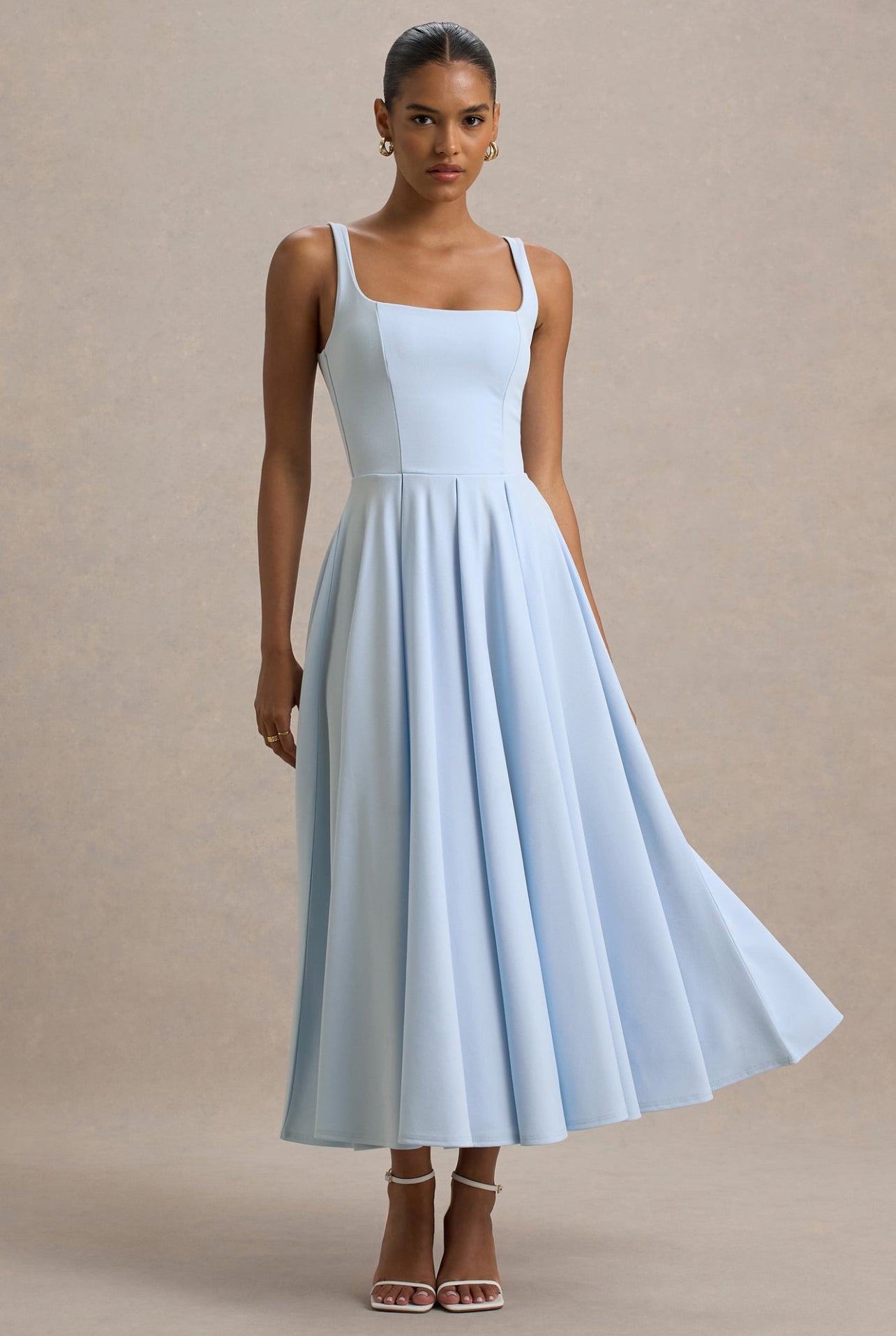 Light Blue Pleated Midi Dress