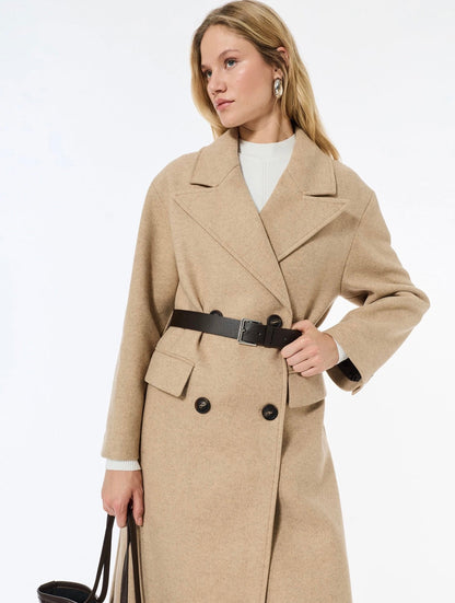 Light Brown Buttoned Midi Overcoat