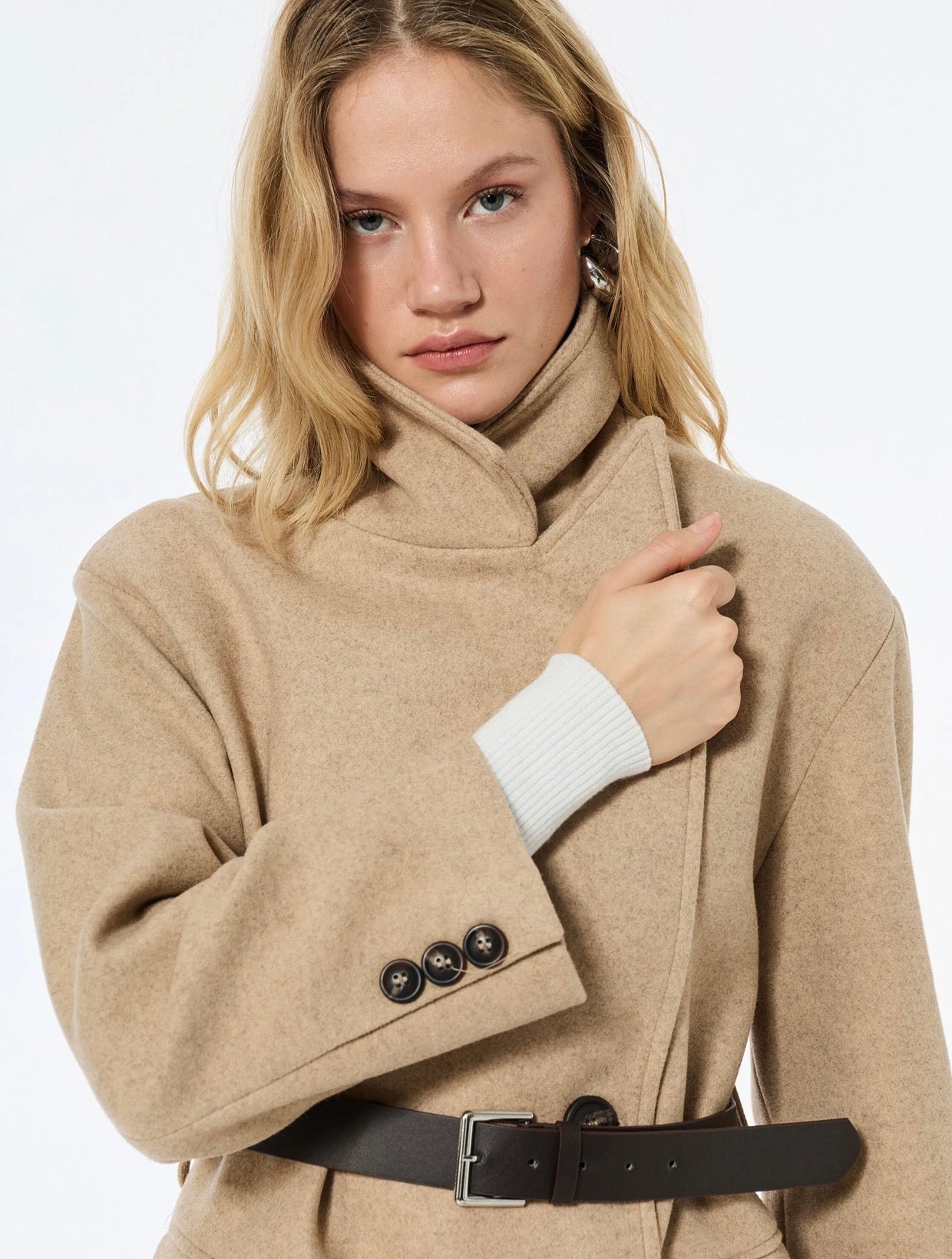 Light Brown Buttoned Midi Overcoat