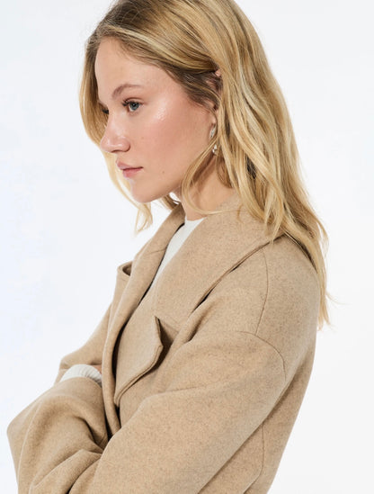 Light Brown Buttoned Midi Overcoat