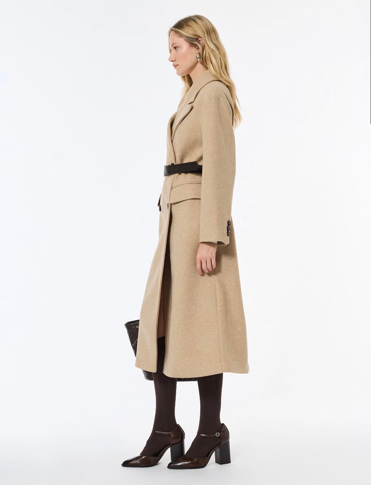 Light Brown Buttoned Midi Overcoat