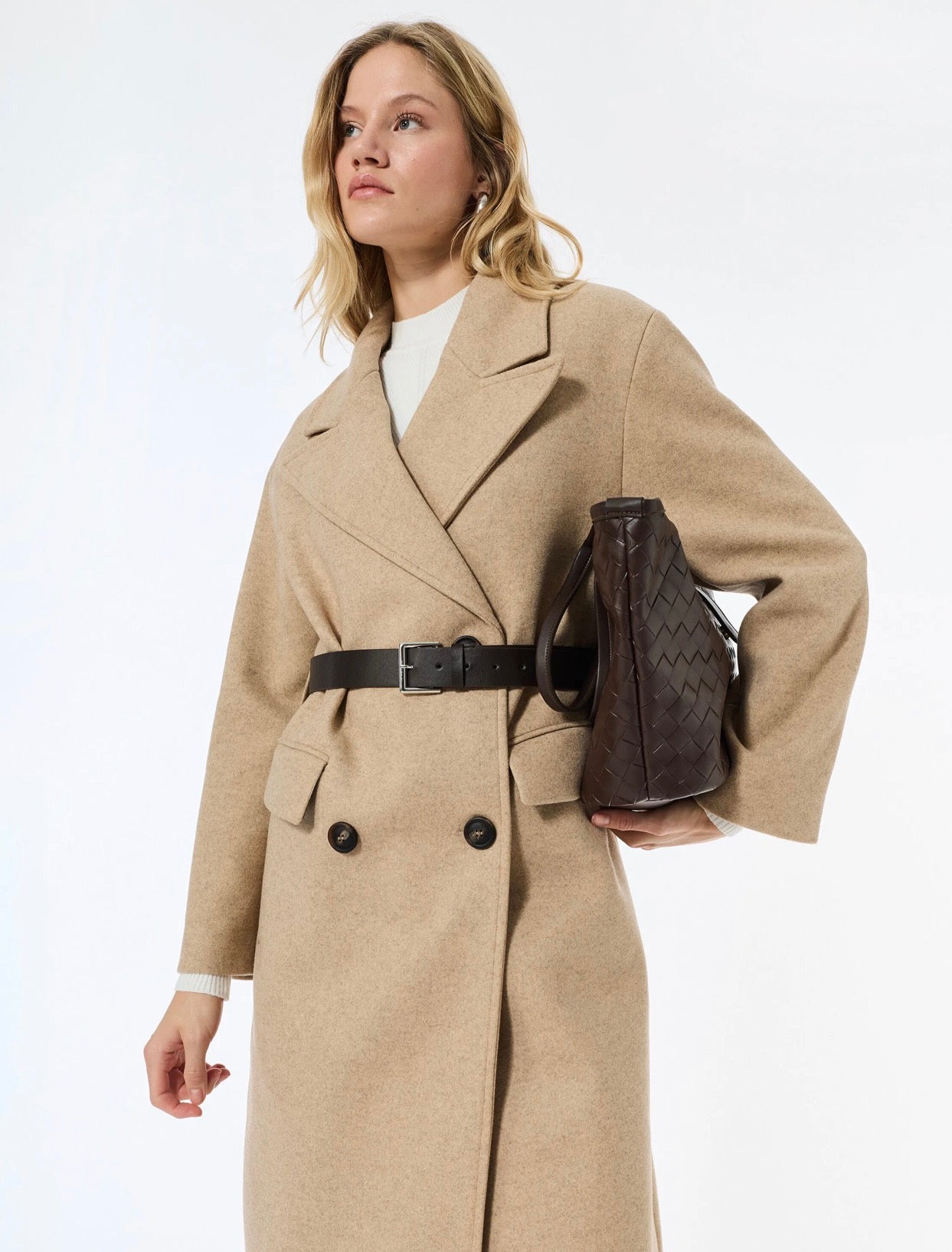 Light Brown Buttoned Midi Overcoat