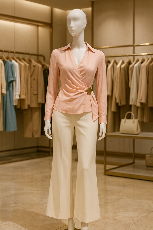 Light Pink Tie-Detail Wrap Blouse