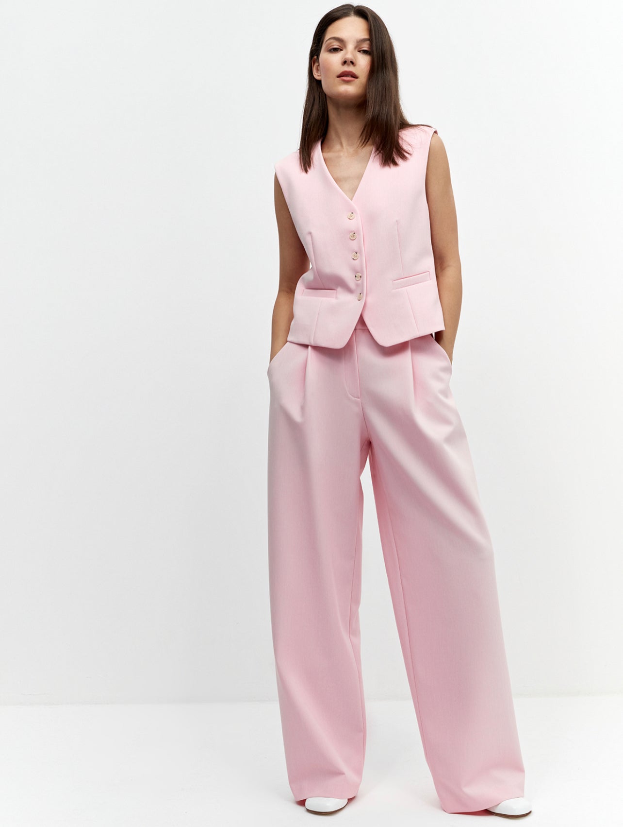 Light Pink Wide Leg Tailored Trouser