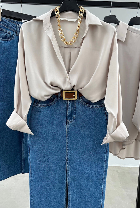 Olive Grey Satin Shirt