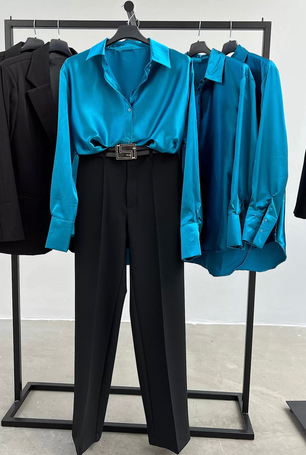 Azure Blue Satin Shirt & Trouser Set