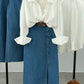 Jane White Satin Shirt & Denim Skirt Set