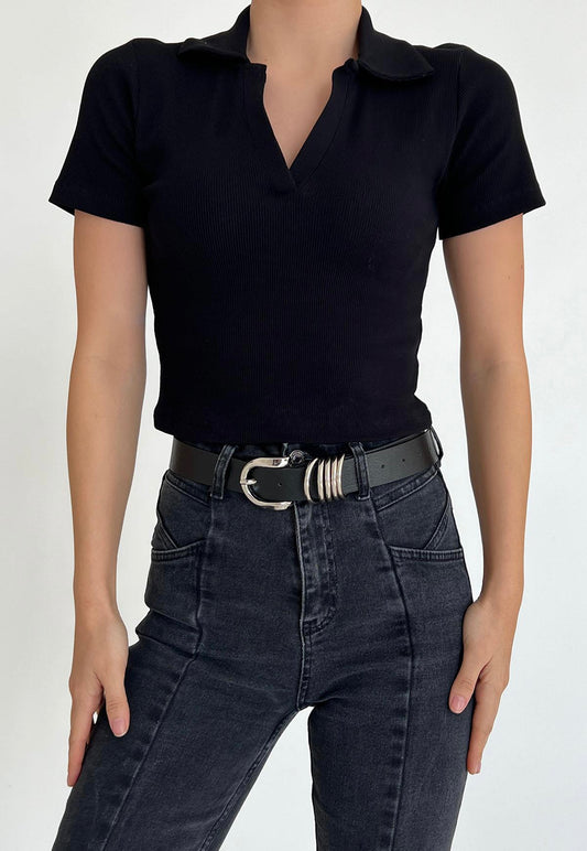 Camila Black Polo Crop Top