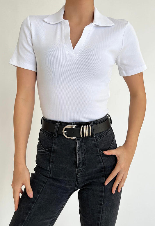 Camila White Polo Crop Top