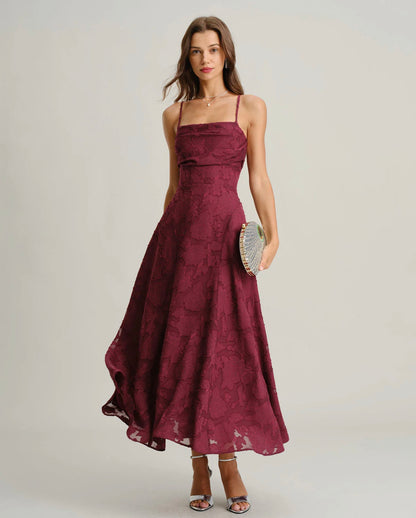 Maroon Floral Backless Slip Dress
