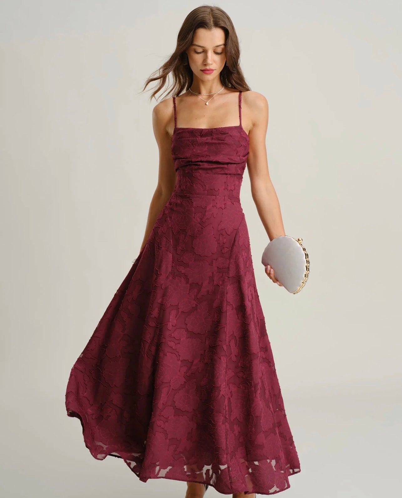 Maroon Floral Backless Slip Dress